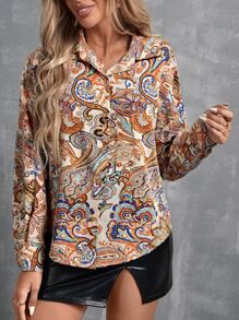 Paisley Print Button Front Shirt