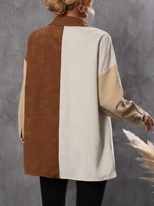 Colorblock Drop Shoulder Flap Pocket Coat - Multicolor - View 2