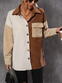 Colorblock Drop Shoulder Flap Pocket Coat - Multicolor - View 3