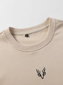 Manfinity Hombres Sudadera con bordado de cuello redondo - Albaricoque - Ver 6