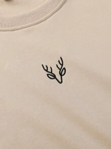 Manfinity Hombres Sudadera con bordado de cuello redondo - Albaricoque - Ver 7