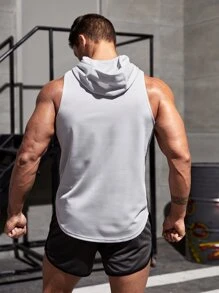 Fitness Men Cattle Head Print Hooded Sports Tank Top Workout Tops - Light Grey - View 2