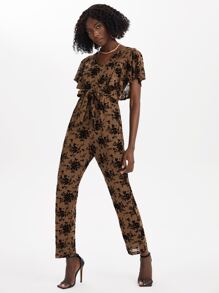 Jennty Designs Flutter Sleeve Belted Floral Print Jumpsuit - Multicolor - View 4
