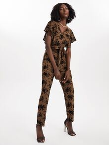 Jennty Designs Flutter Sleeve Belted Floral Print Jumpsuit - Multicolor - View 5