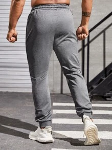Men Letter Graphic Drawstring Waist Sports Trousers - Grey - View 2