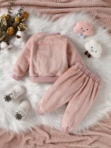 嬰兒卡通和字母刺繡衛衣和褲子