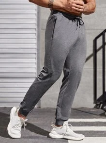 Men Letter Graphic Drawstring Waist Sports Trousers - Grey - View 4