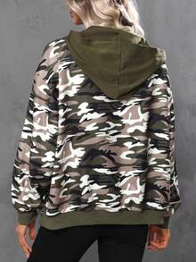 Camo Print Drop Shoulder Hooded Jacket - Multicolor - View 2
