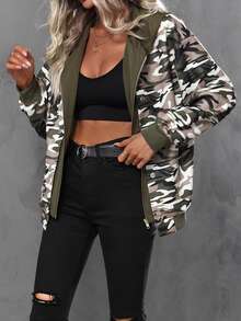 Camo Print Drop Shoulder Hooded Jacket - Multicolor - View 3