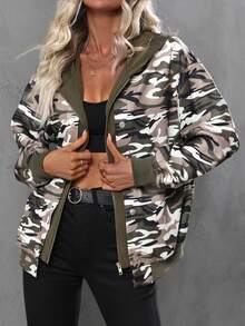 Camo Print Drop Shoulder Hooded Jacket - Multicolor - View 4