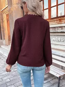 SHEIN LUNE Swiss Dot Guipure Lace Insert Lantern Sleeve Blouse