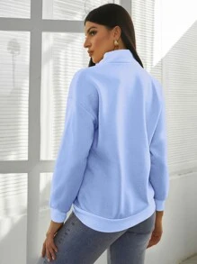 INAWLY Half Zipper Placket Drop Shoulder Sweatshirt,Long Sleeve Tops Graduation,Back To School Outfits,Graduation,Teacher Outfits For Women,Back To School Pullover Fall Outfit - Baby Blue - View 2