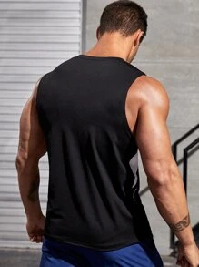 Fitness Men Cattle & Letter Graphic Contrast Panel Sports Tank Top Gym Top Men Gym Wear For Men Gym Wear Men's Gym Wear Muscle Tank Compression Shirt Men - Black - View 2