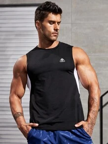 Fitness Men Cattle & Letter Graphic Contrast Panel Sports Tank Top Gym Top Men Gym Wear For Men Gym Wear Men's Gym Wear Muscle Tank Compression Shirt Men - Black - View 5