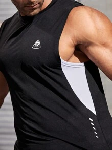 Fitness Men Cattle & Letter Graphic Contrast Panel Sports Tank Top Gym Top Men Gym Wear For Men Gym Wear Men's Gym Wear Muscle Tank Compression Shirt Men - Black - View 6