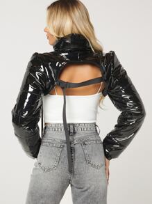 Abrigo acolchado con espalda descubierta ultra corto - Negro - Ver 2