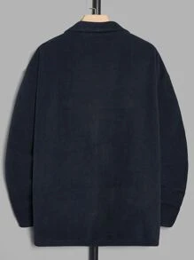 Aesthetic Post Men Letter Embroidery Half Zip Fleece Sweatshirt - Navy Blue - View 2