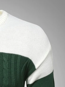 Manfinity 男士撞色麻花編織套頭毛衣 - 彩色 - 查看 5