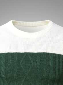 Manfinity 男士撞色麻花編織套頭毛衣 - 彩色 - 查看 7