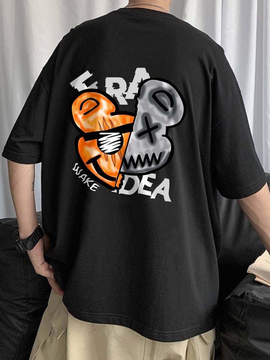 Manfinity LEGND Camiseta Holgada Para Hombre Con Impresión De Dibujos Animados - Negro - Ver 1