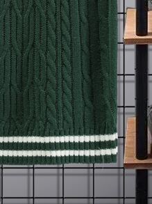 Manfinity Hypemode Men Striped Trim Cable Knit Sweater Vest, Men Knit Vest, Men Sleeveless Sweater, Sweater Vest, Knit Vest, Men Outerwear Co Ords - Dark Green - View 4