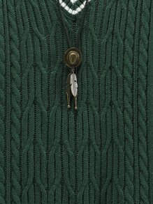 Manfinity Hypemode Men Striped Trim Cable Knit Sweater Vest, Men Knit Vest, Men Sleeveless Sweater, Sweater Vest, Knit Vest, Men Outerwear Co Ords - Dark Green - View 5