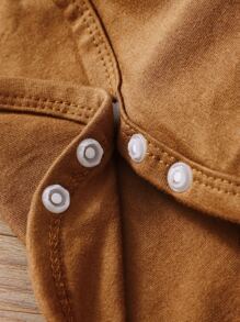 女嬰花卉圖案袋鼠口袋連帽連體衣帶褲子