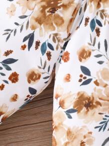 女嬰花卉圖案袋鼠口袋連帽連體衣帶褲子