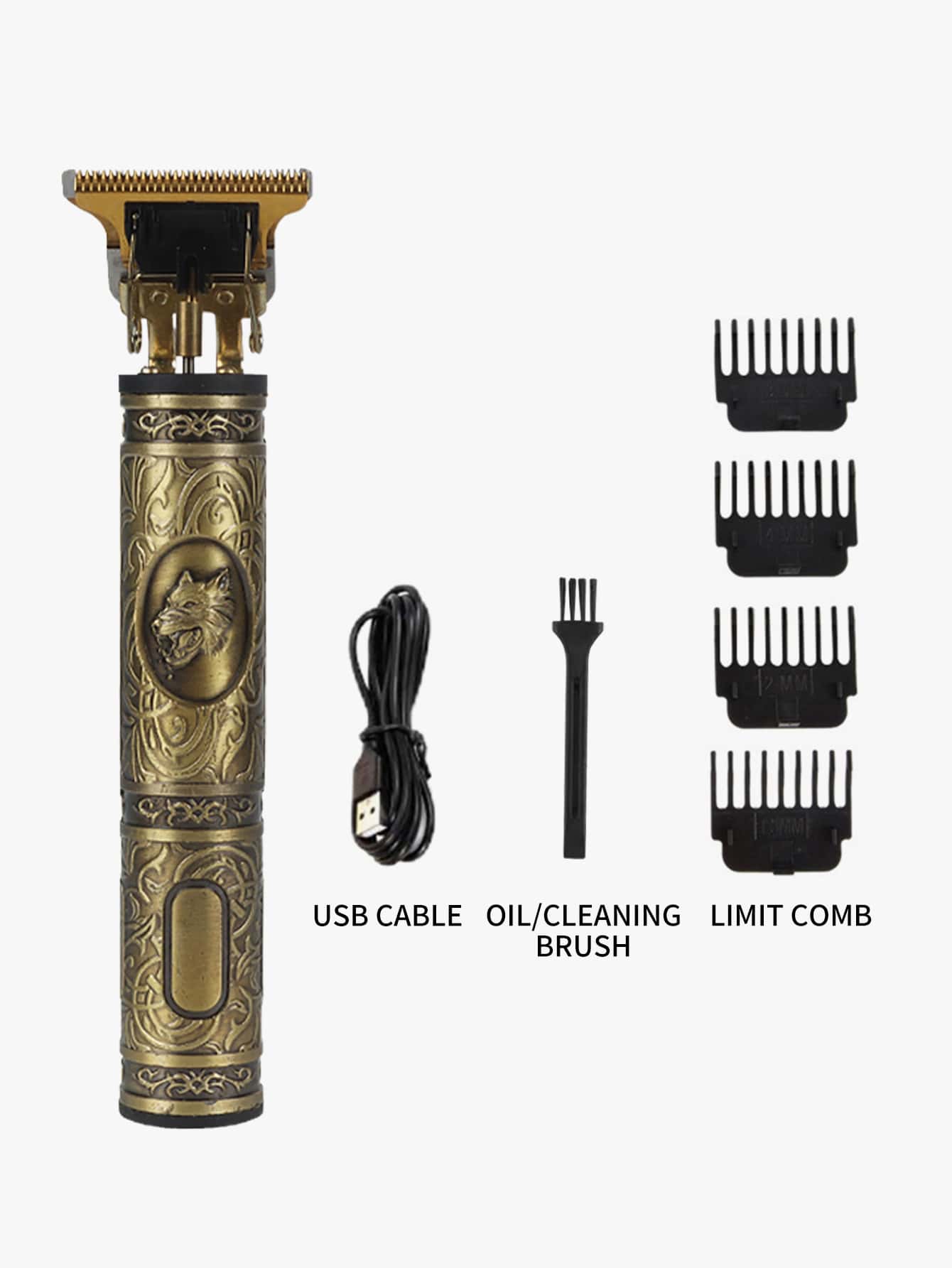 Hombres 1 pieza Broche de pelo con patrón de lobo recargable eléctrico - Bronce - Añade 4