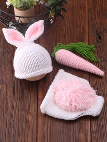 SHEIN 嬰兒攝影小絨球後針織短褲和帽和胡蘿蔔玩具