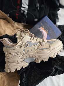 Men Letter Graphic Lace-Up Front Chunky Sneakers School Shoes