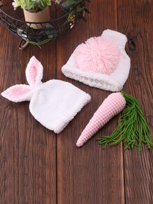 SHEIN 嬰兒攝影小絨球後針織短褲和帽和胡蘿蔔玩具