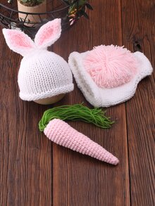 SHEIN 嬰兒攝影小絨球後針織短褲和帽和胡蘿蔔玩具