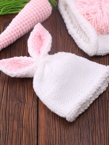 SHEIN 嬰兒攝影小絨球後針織短褲和帽和胡蘿蔔玩具