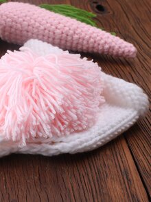 SHEIN 嬰兒攝影小絨球後針織短褲和帽和胡蘿蔔玩具