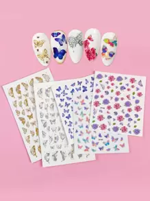 1 Sheet Butterfly Nail Art Stickers Laser Gold Butterfly Nail Design Sticker Adhesive Nail Decals Nail Art Foils Butterflies Stickers