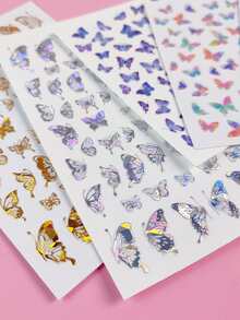 1 Sheet Butterfly Nail Art Stickers Laser Gold Butterfly Nail Design Sticker Adhesive Nail Decals Nail Art Foils Butterflies Stickers