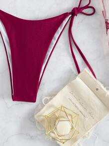 SHEIN Swim Summer Beach Butterfly Applique Bikini Set V Wired Embroidery Mesh Long Sleeves Top & Tie Side Bottom 2 Pieces Bikini - Burgundy - View 5