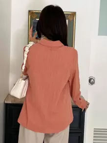 DAZY Button Through Textured Shirt - Coral Orange - View 2