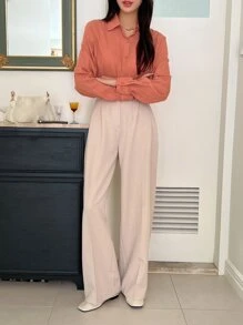 DAZY Button Through Textured Shirt - Coral Orange - View 6