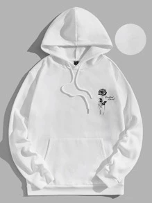 GENTILAND Men Floral Print Drawstring Hoodie - White - View 1