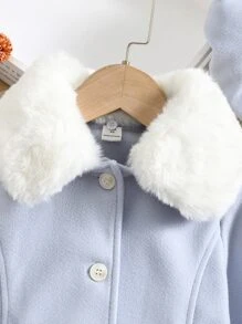 小女童羊絨領口單排釦花呢外套 - 藍色 - 查看 4