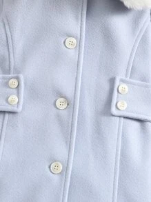 小女童羊絨領口單排釦花呢外套 - 藍色 - 查看 7