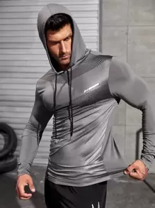 Manfinity Fitness Sudadera con capucha deportiva con cordón y estampado geométrico, estilo novio para hombres - Gris - Ver 1