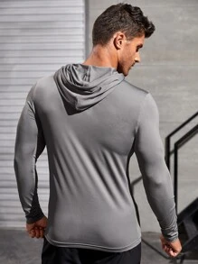 Manfinity Fitness Sudadera con capucha deportiva con cordón y estampado geométrico, estilo novio para hombres - Gris - Ver 2