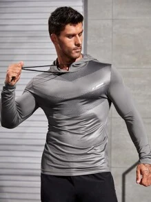 Manfinity Fitness Sudadera con capucha deportiva con cordón y estampado geométrico, estilo novio para hombres - Gris - Ver 5
