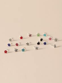 20pcs/Set Rhinestone Flower Decor Nose Stud Copper Crystal Punk Piercing For Women - Make A Bold Statement With This Edgy Body Jewelry Gift Valentines,Mom,Mother,Mother's Day,Gift - Multicolor - View 2