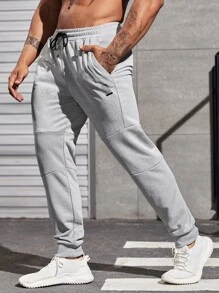 Manfinity Athleisure Men Letter Graphic Drawstring Waist Sports Trousers - Light Grey - View 1