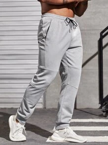 Manfinity Athleisure Men Letter Graphic Drawstring Waist Sports Trousers - Light Grey - View 3