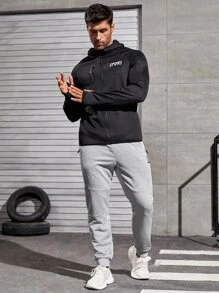 Manfinity Athleisure Men Letter Graphic Drawstring Waist Sports Trousers - Light Grey - View 4